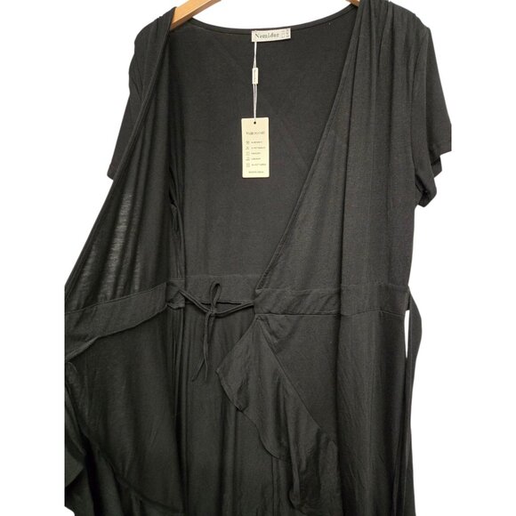 Nemidor Womens Plus Size 16 Black Jersey Knit Wrap Dress Ruffle Hem Minimalist - Picture 5 of 7